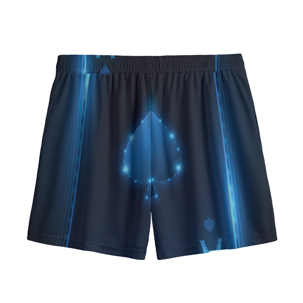Blue Ace Card Print Mesh Shorts