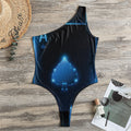 Blue Ace Card Print One Shoulder Bodysuit
