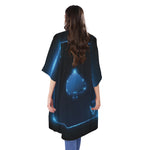 Blue Ace Card Print Open Front Beach Cover Up
