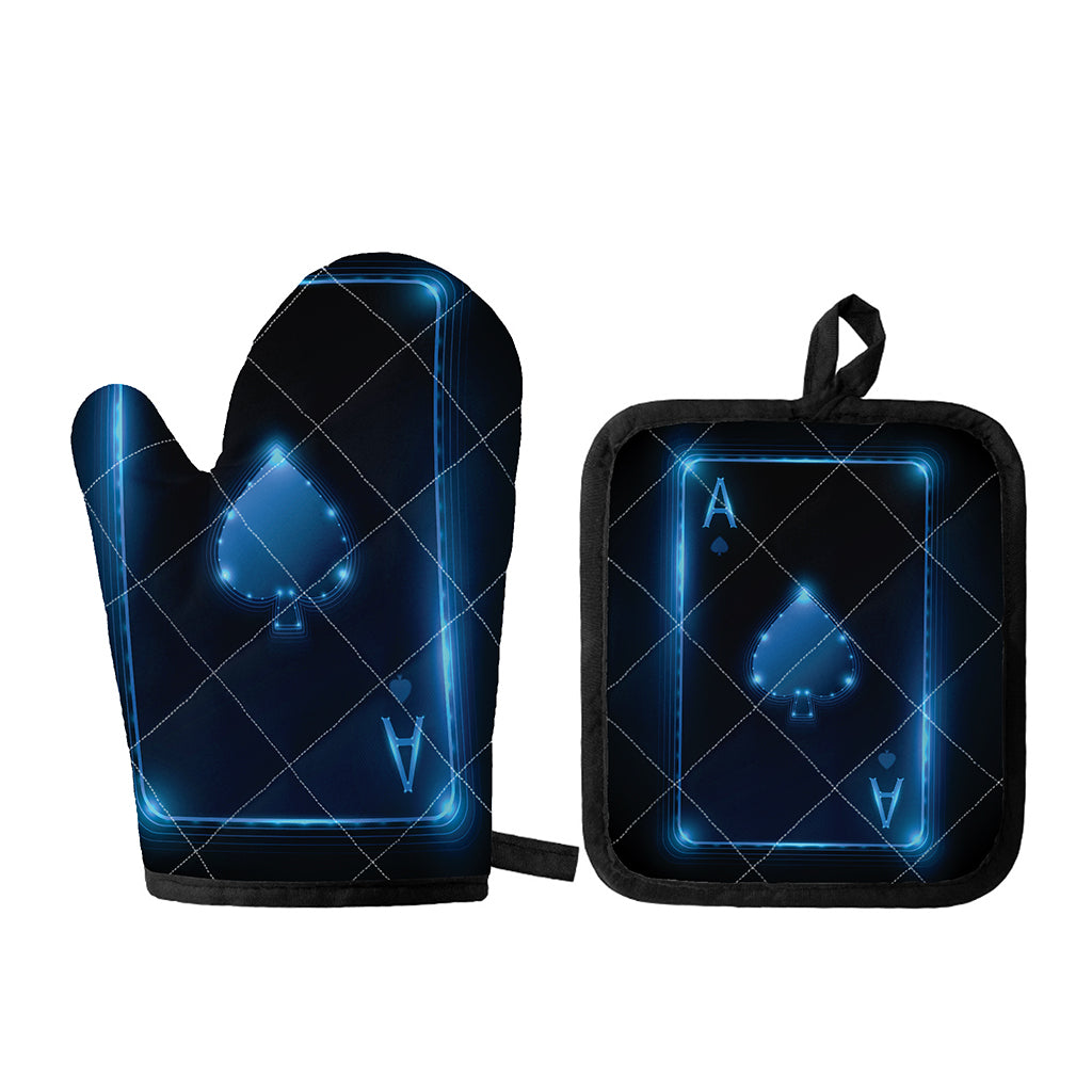 Blue Ace Card Print Oven Mitt And Pot Holder Set