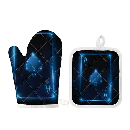 Blue Ace Card Print Oven Mitt And Pot Holder Set