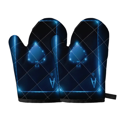 Blue Ace Card Print Oven Mitts