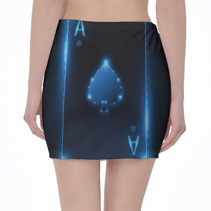 Blue Ace Card Print Pencil Mini Skirt