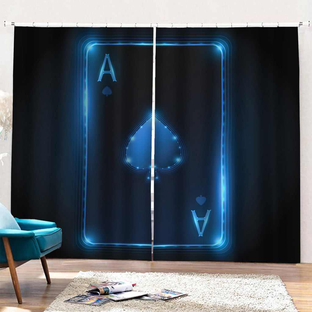 Blue Ace Card Print Pencil Pleat Curtains
