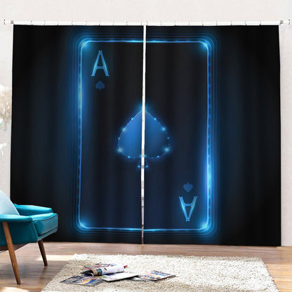 Blue Ace Card Print Pencil Pleat Curtains