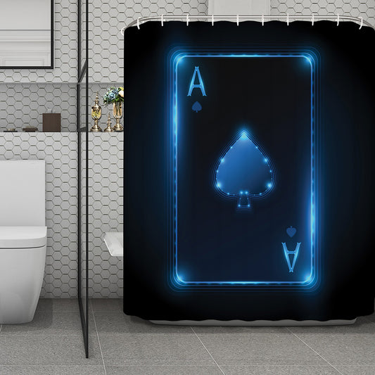 Blue Ace Card Print Polyester Shower Curtain