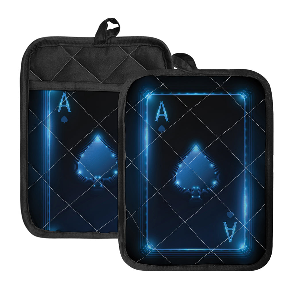 Blue Ace Card Print Pot Holders With Pocket