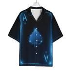 Blue Ace Card Print Rayon Hawaiian Shirt