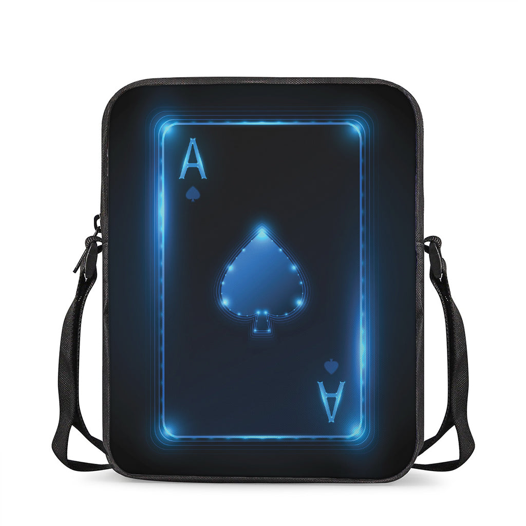 Blue Ace Card Print Rectangular Crossbody Bag
