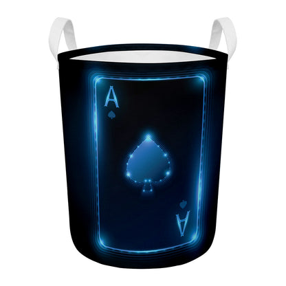Blue Ace Card Print Round Laundry Basket