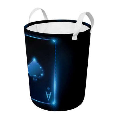 Blue Ace Card Print Round Laundry Basket