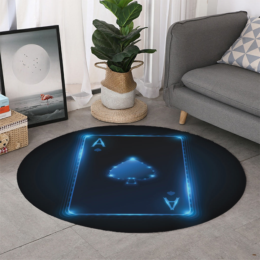 Blue Ace Card Print Round Rug