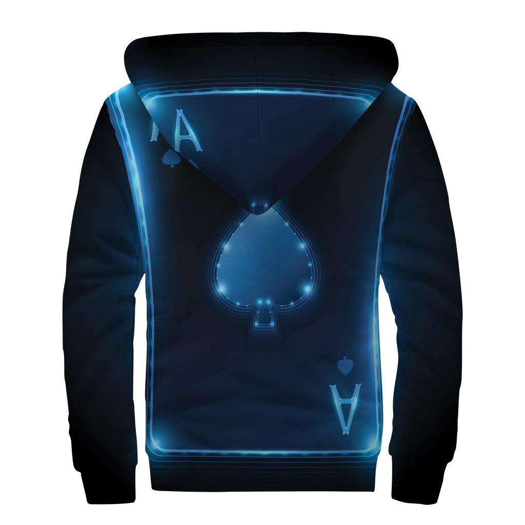 Blue Ace Card Print Sherpa Lined Zip Up Hoodie
