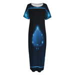 Blue Ace Card Print Short Sleeve Long Nightdress