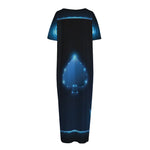 Blue Ace Card Print Short Sleeve Long Nightdress