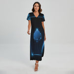 Blue Ace Card Print Short Sleeve Maxi Dress