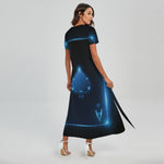 Blue Ace Card Print Short Sleeve Maxi Dress