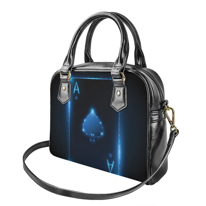 Blue Ace Card Print Shoulder Handbag
