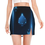 Blue Ace Card Print Side Slit Mini Skirt