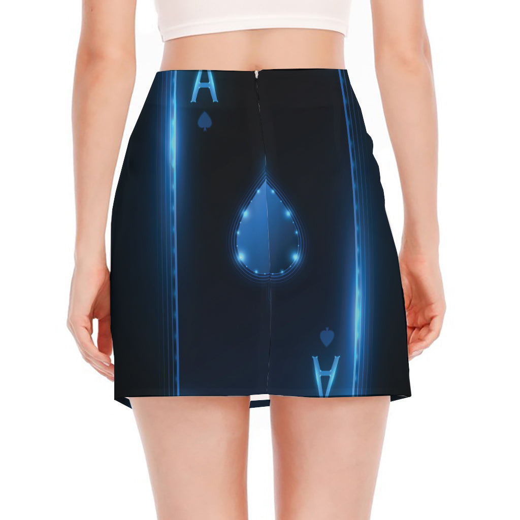 Blue Ace Card Print Side Slit Mini Skirt
