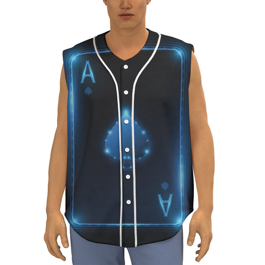 Blue Ace Card Print Sleeveless Baseball Jersey