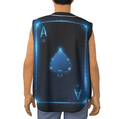 Blue Ace Card Print Sleeveless Baseball Jersey