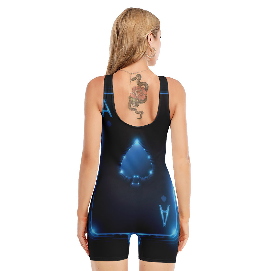 Blue Ace Card Print Sleeveless One Piece Swimsuit