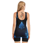 Blue Ace Card Print Sleeveless One Piece Swimsuit