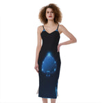 Blue Ace Card Print Slim Fit Midi Cami Dress