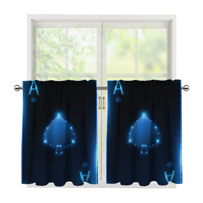 Blue Ace Card Print Tier Curtains