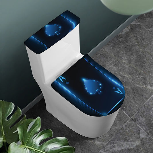 Blue Ace Card Print Toilet Lid And Tank Cover Set