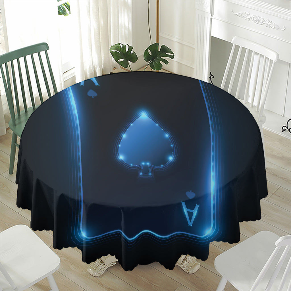 Blue Ace Card Print Waterproof Round Tablecloth