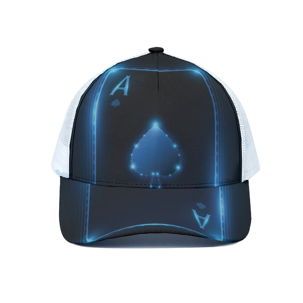 Blue Ace Card Print White Mesh Trucker Cap