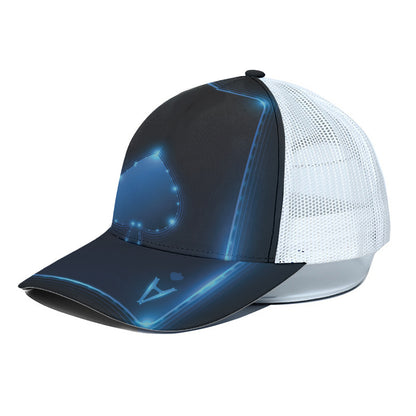 Blue Ace Card Print White Mesh Trucker Cap