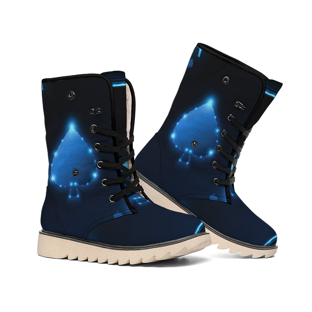 Blue Ace Card Print Winter Boots