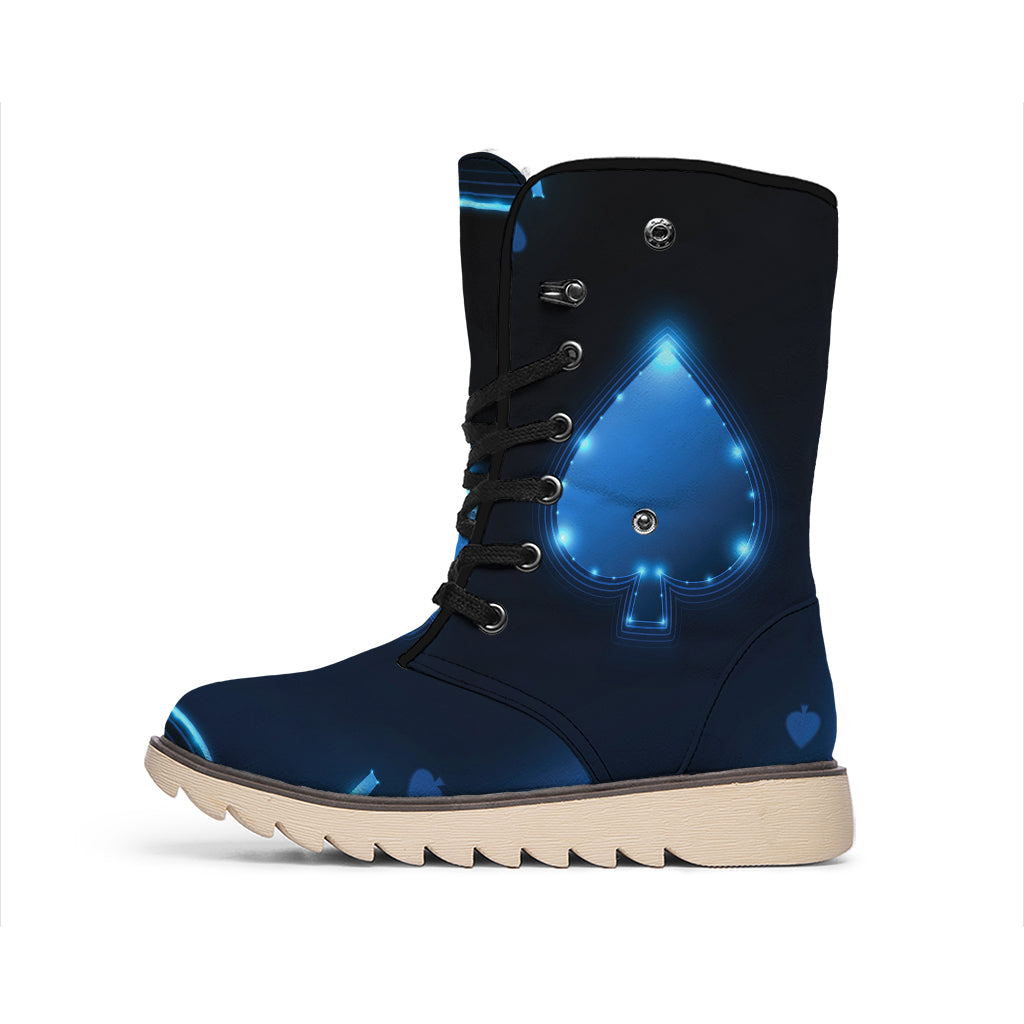 Blue Ace Card Print Winter Boots