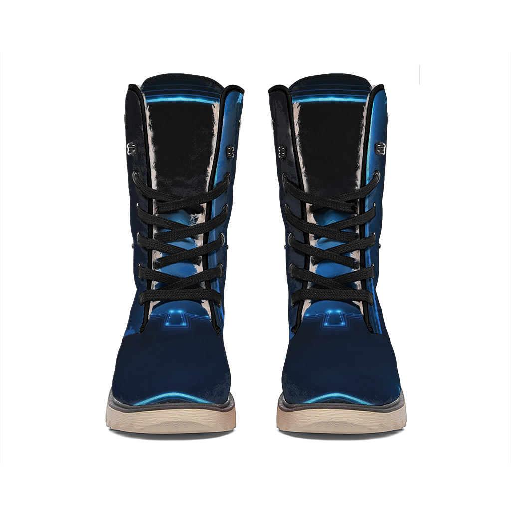Blue Ace Card Print Winter Boots