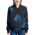 Blue Ace Card Print Women's Bomber Jacket