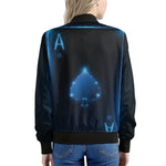 Blue Ace Card Print Women's Bomber Jacket