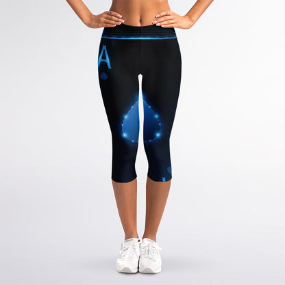 Blue Ace Card Print Women's Capri Leggings