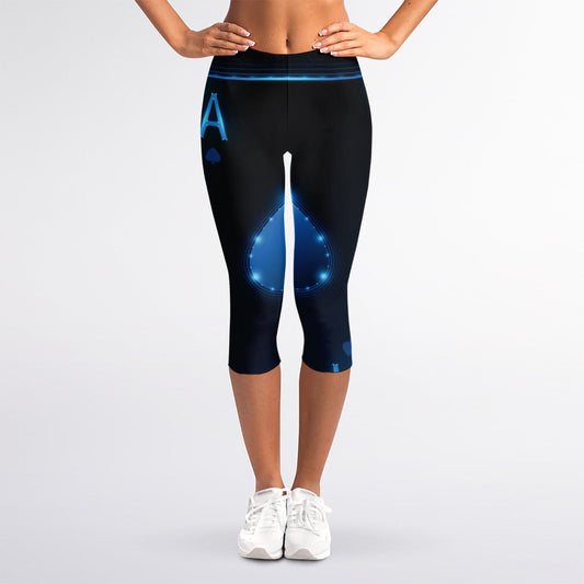 Blue Ace Card Print Women's Capri Leggings
