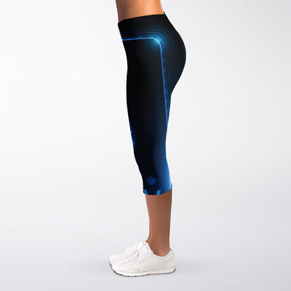 Blue Ace Card Print Women's Capri Leggings