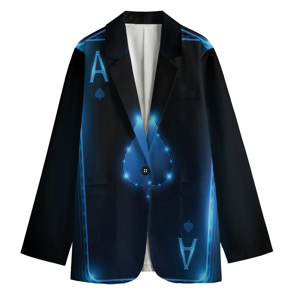 Blue Ace Card Print Women's Cotton Blazer