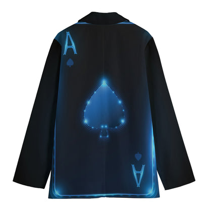 Blue Ace Card Print Women's Cotton Blazer