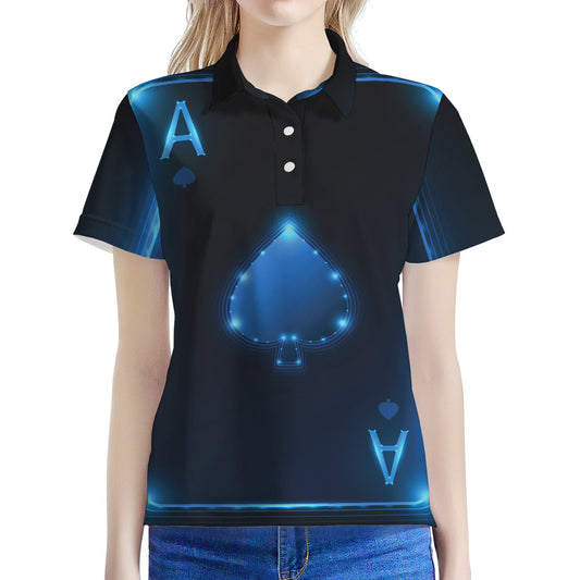 Blue Ace Card Print Women's Polo Shirt
