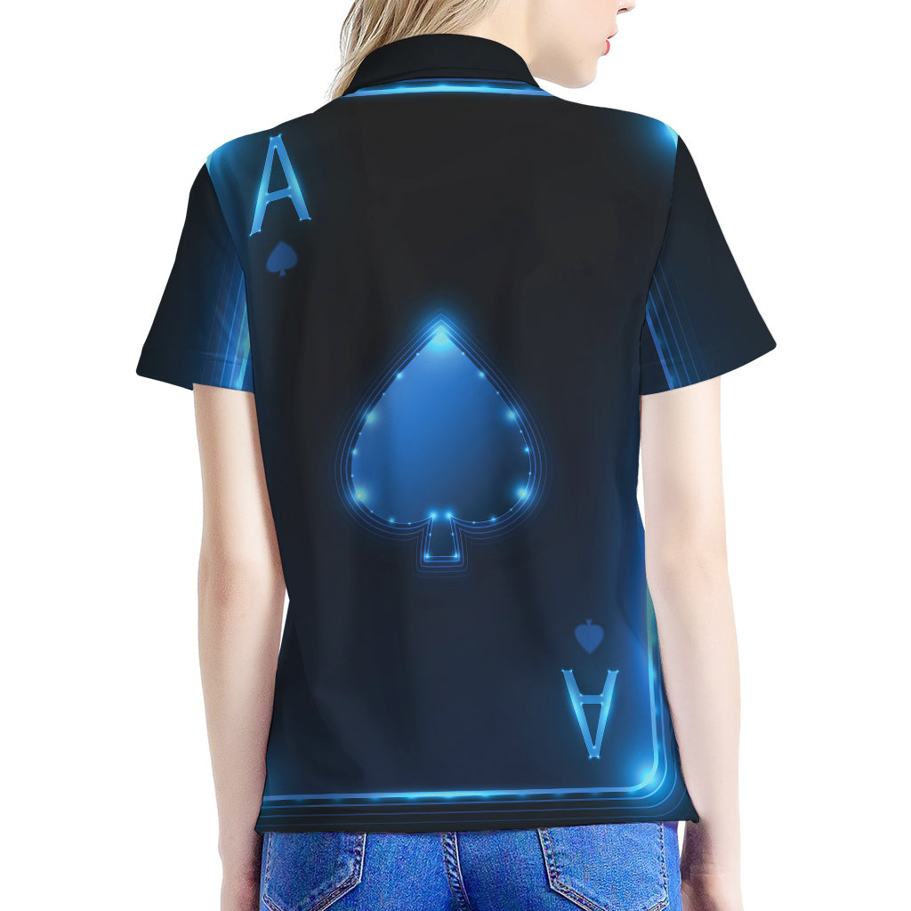 Blue Ace Card Print Women's Polo Shirt