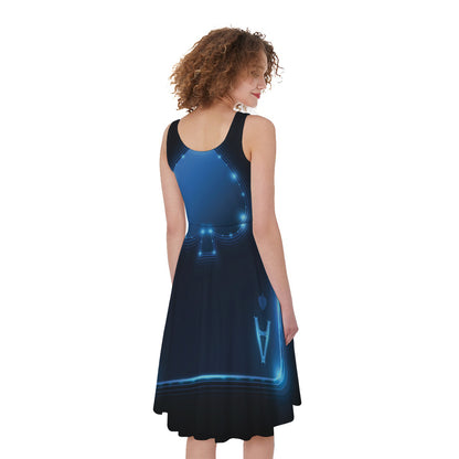 Blue Ace Card Print Women's Sleeveless Dress