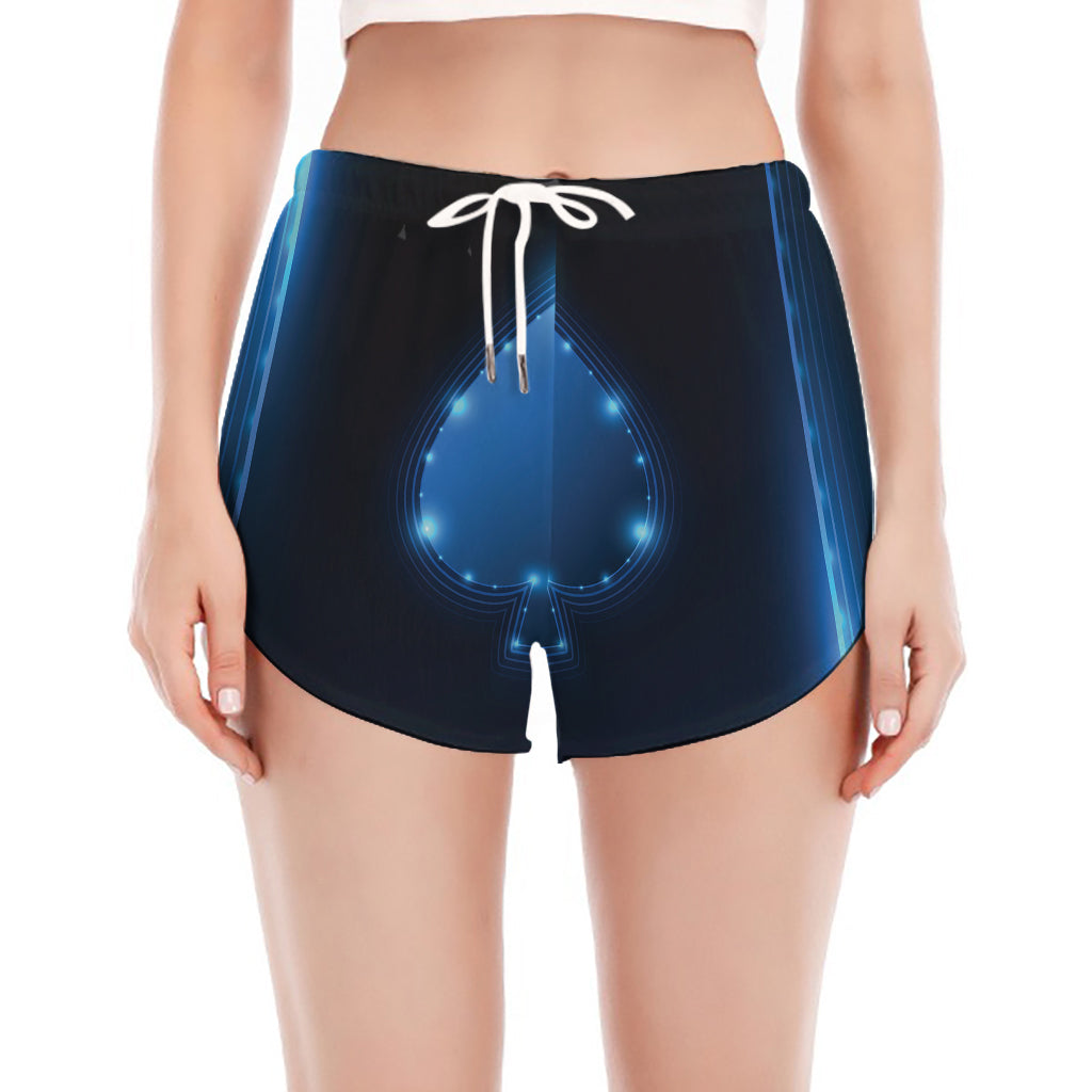 Blue Ace Card Print Women's Split Running Shorts