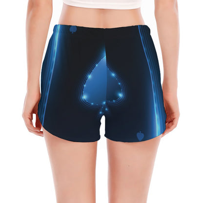 Blue Ace Card Print Women's Split Running Shorts