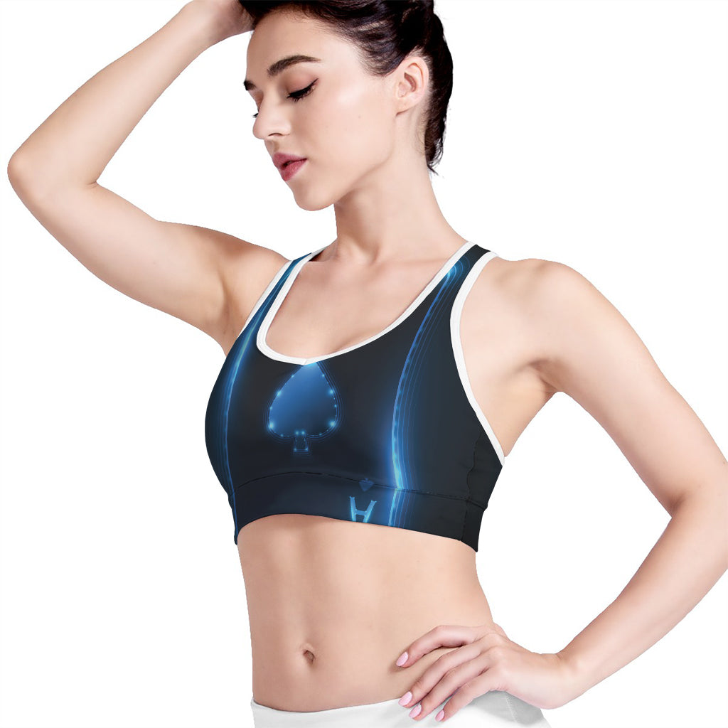 Blue Ace Card Print Women's Sports Bra